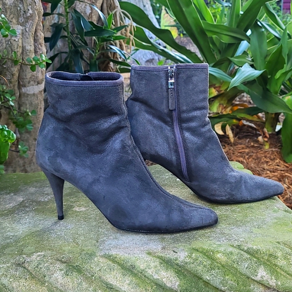 Prada Charcoal Gray Suede Pointed-Toe Ankle Boots
